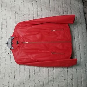 Alfani Chinese Red PLeather Jacket Zip Front Size Large NWT